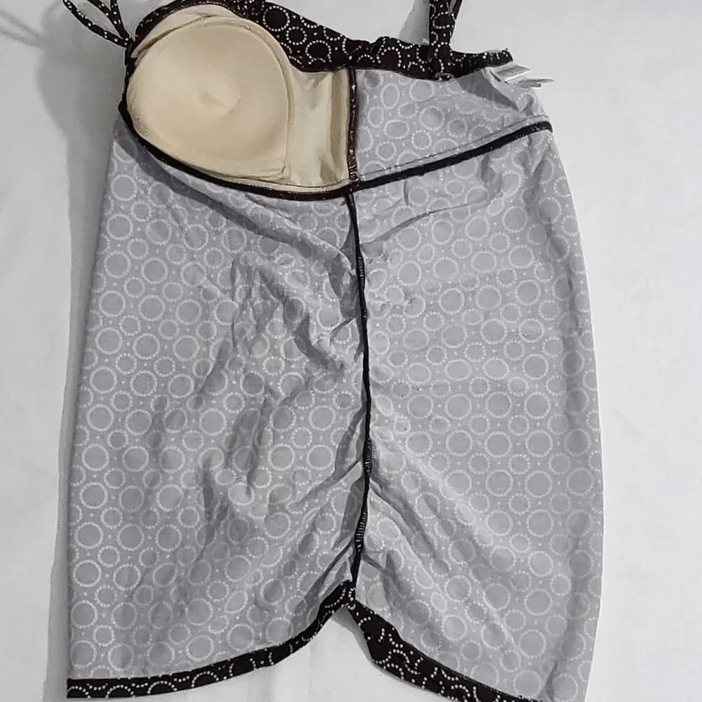 Motherhood Maternity Swim Top Sz S Tankini Ruched Brown Circles Geometric Padded